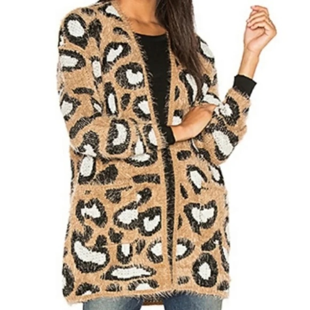 Show Me Your Mumu Cozi Cardi Golden Ears Fuzzy Cheetah Cardigan Size Small
